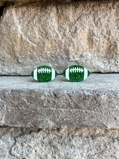 Glitter Football Stud Earrings Green