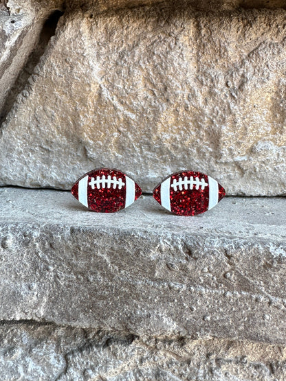 Glitter Football Stud Earrings Red