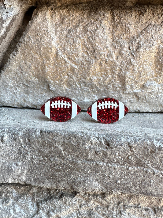 Glitter Football Stud Earrings Red