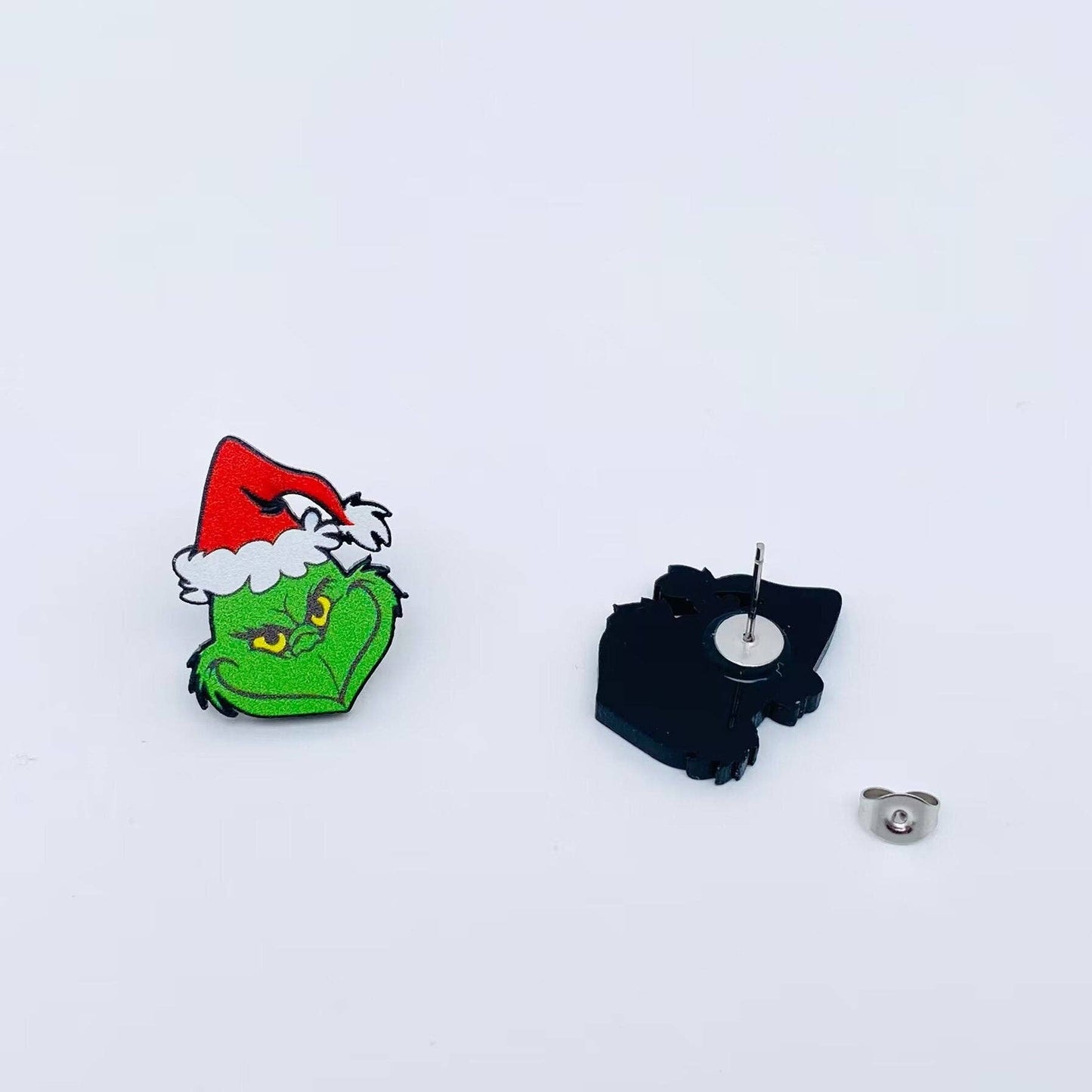 Grinch Head Stud Earrings Front and Back