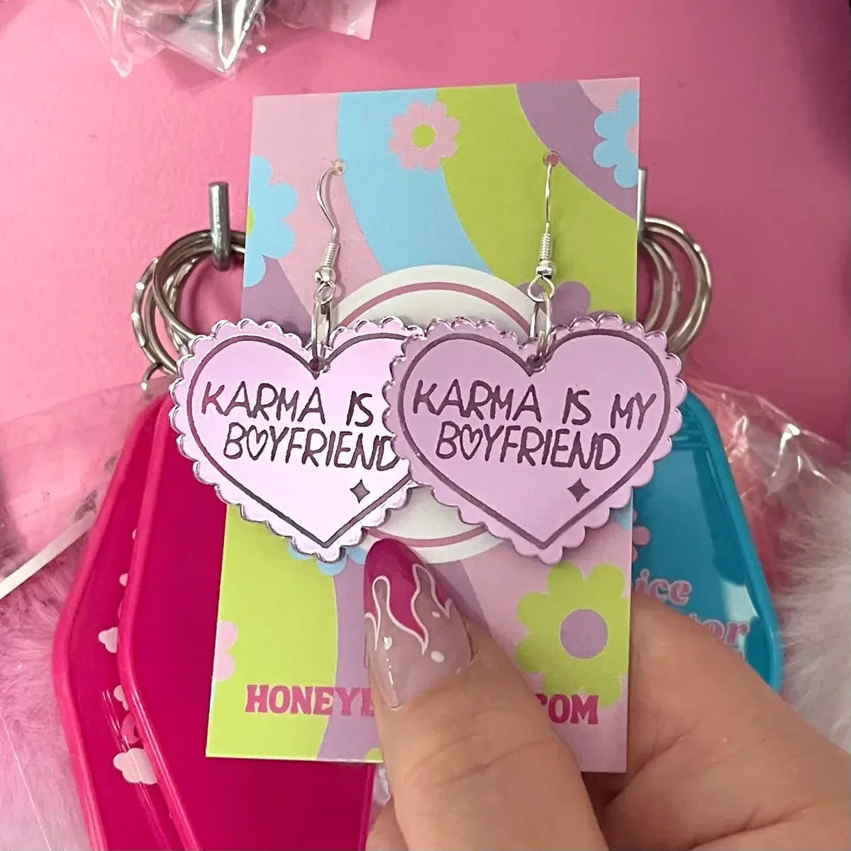 Karma is My Boyfriend Heart Earrings