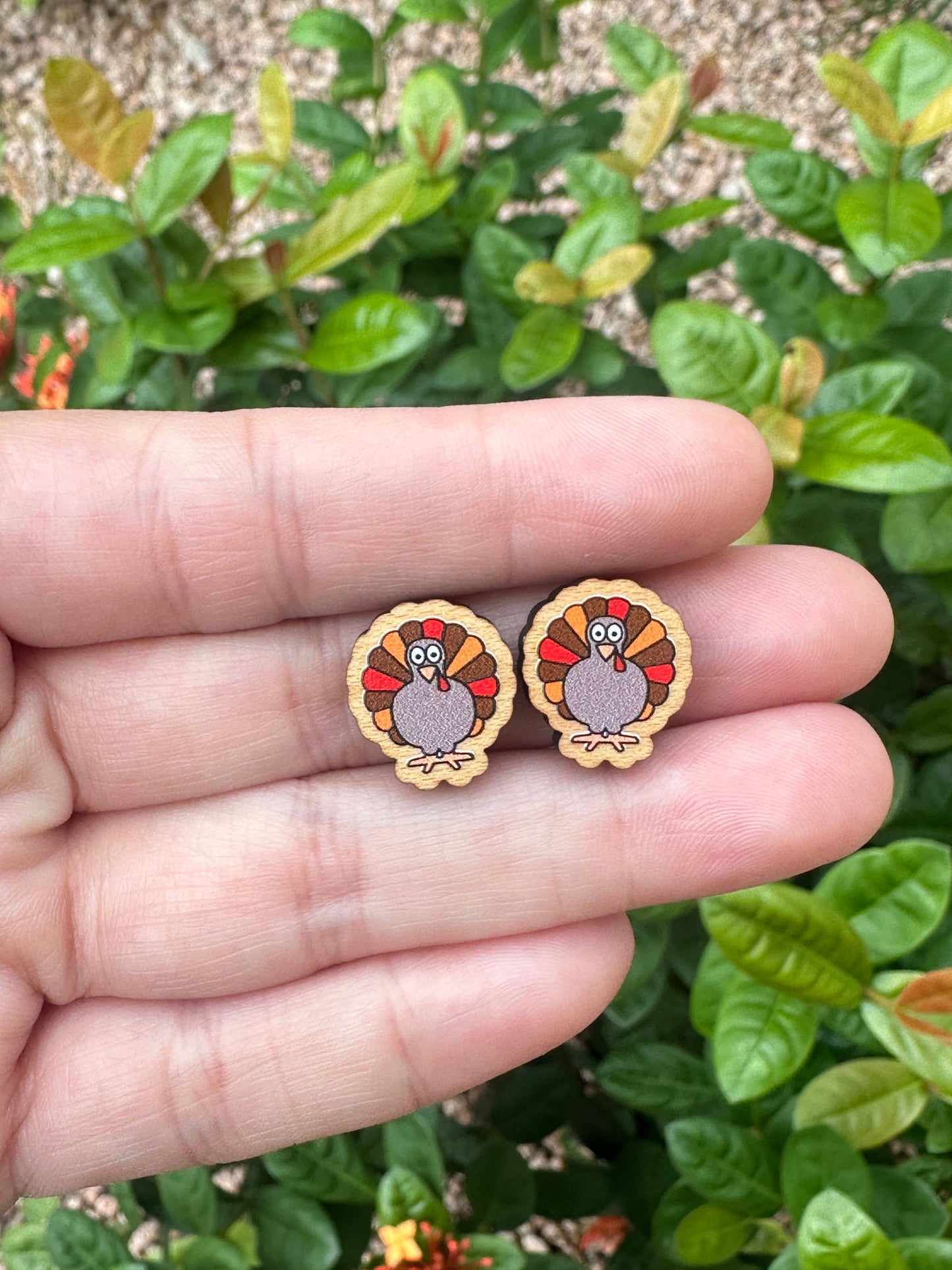 Live Turkey Stud Earrings in Hand