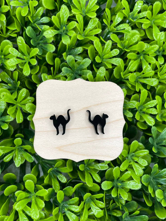 Mini Black Cat Stud Earrings