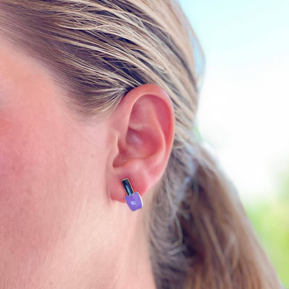 Purple Nail Polish Stud Earrings on Model