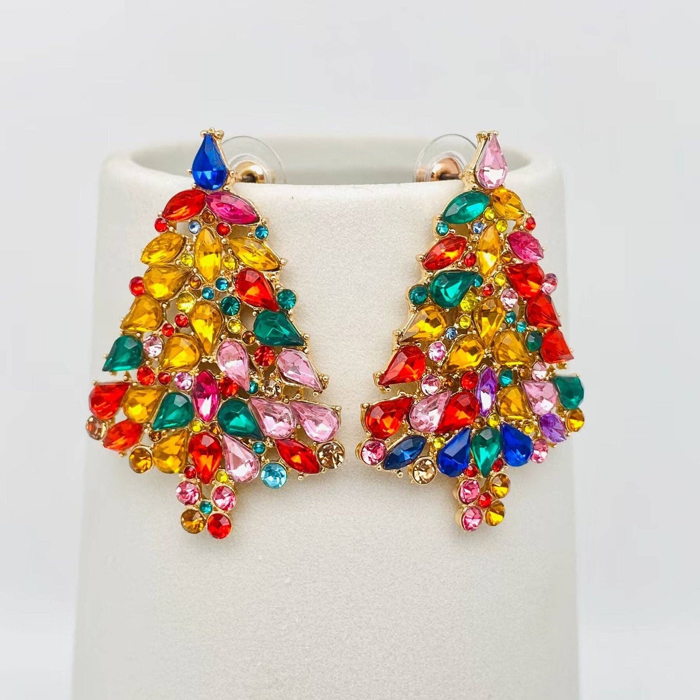 Rainbow Jeweled Christmas Tree Earrings