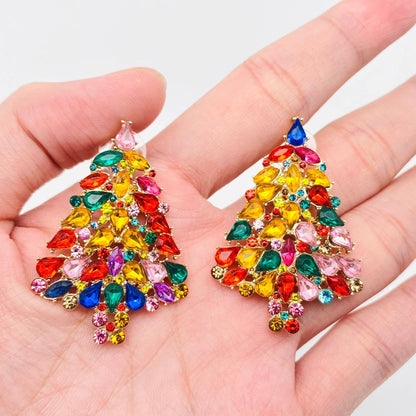 Rainbow Jeweled Christmas Tree Earrings in Hand