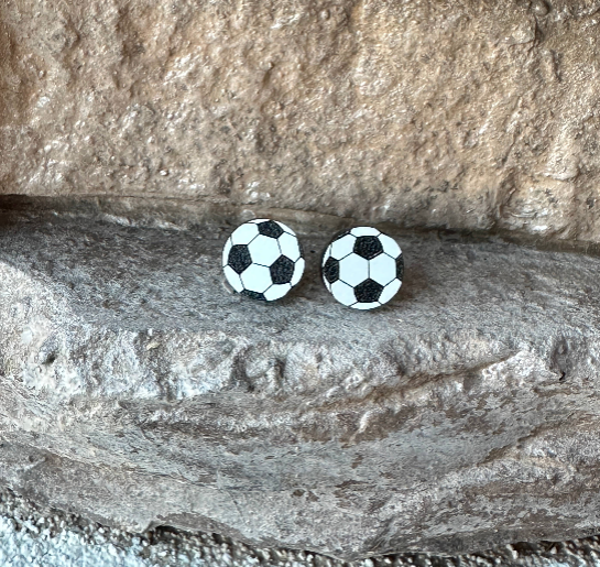 Round Soccer Stud Earrings Stone Background 2