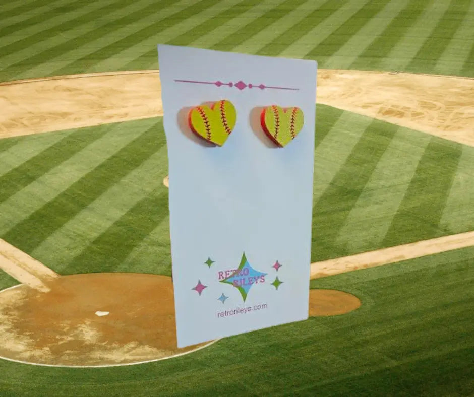 Softball Heart Stud Earrings Side