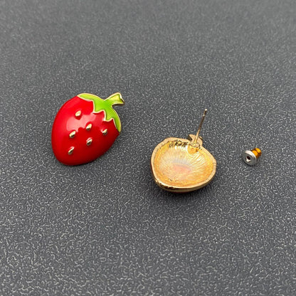 Strawberry Enamel Stud Earrings Front and Back