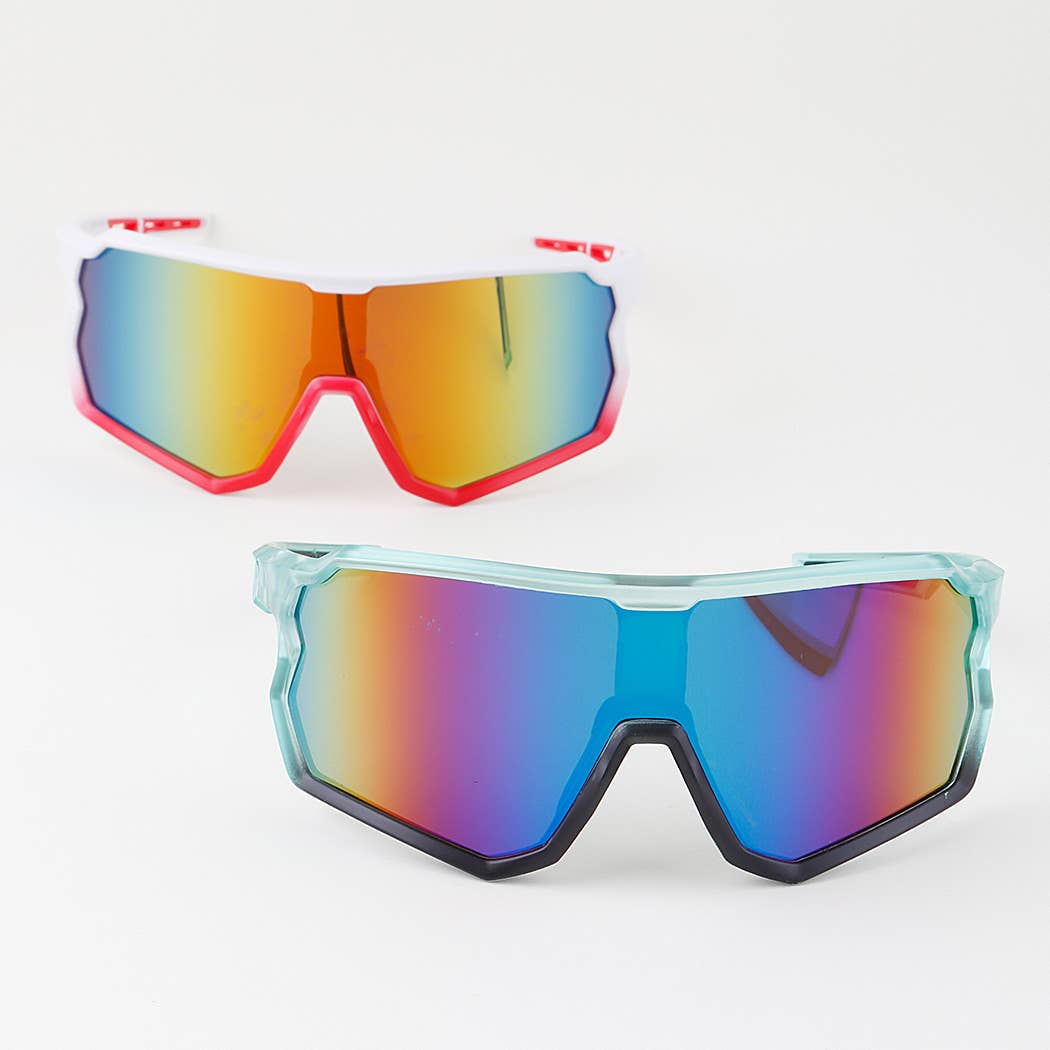 Gradient Curved Shield Sunglasses Red and White and Blue and Black