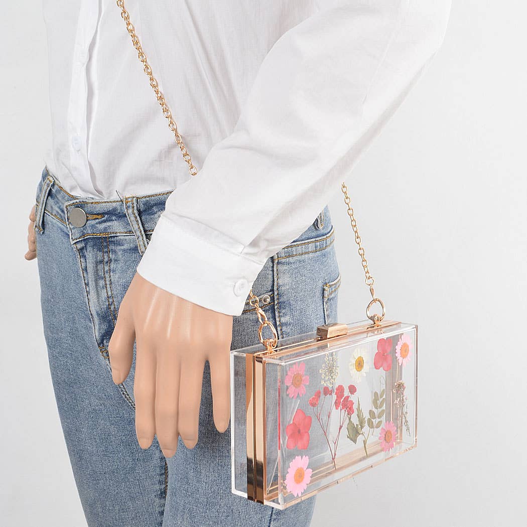 Clear Pressed Flower Purse Pink On Model