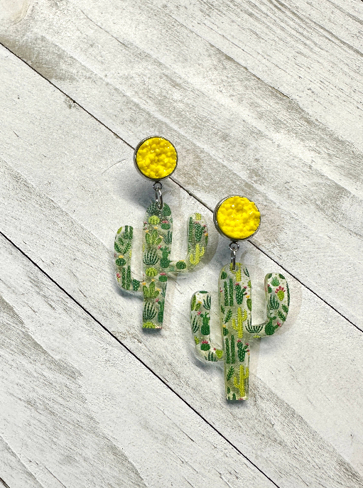 cactus patterned earrings yellow