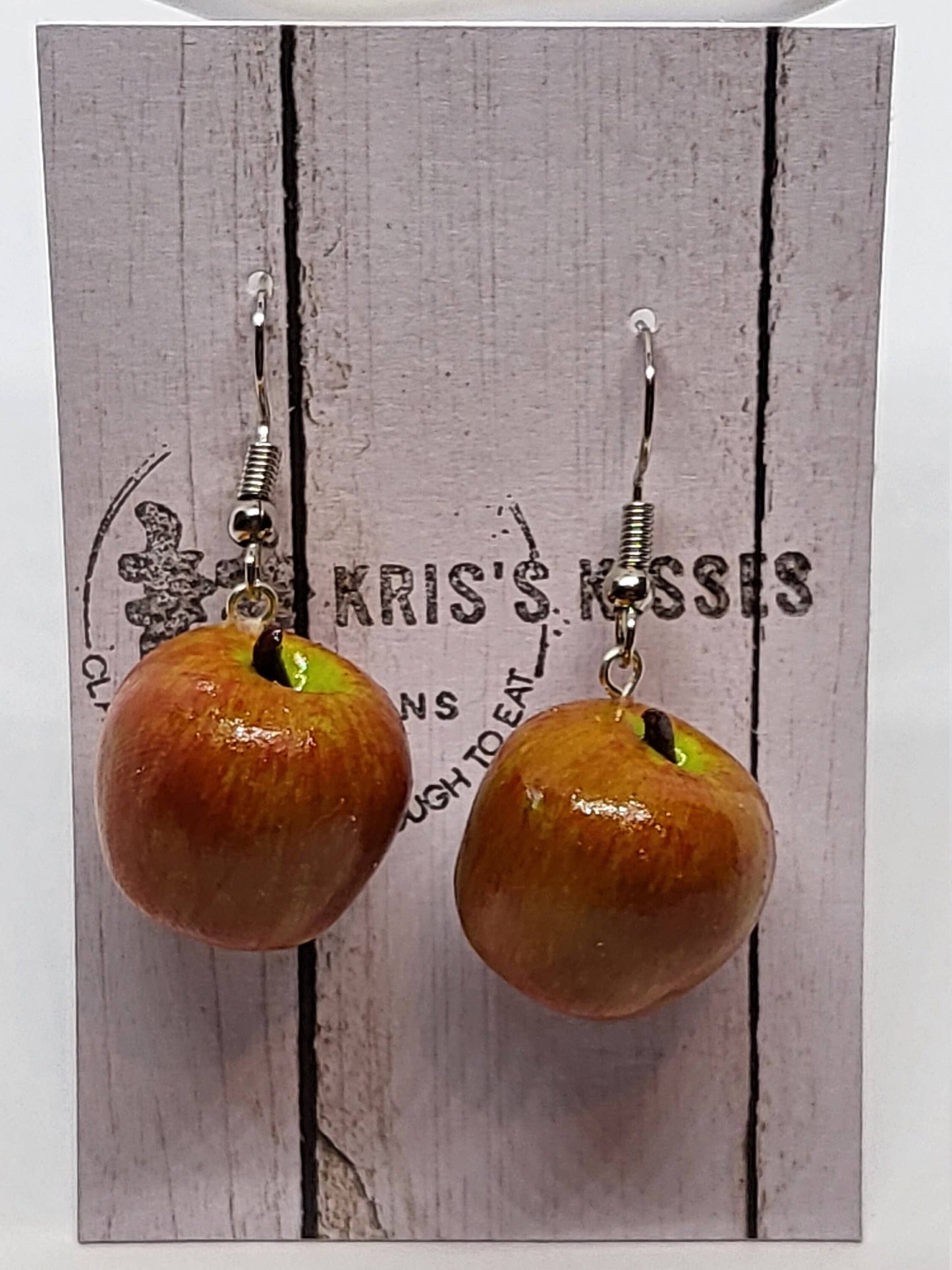 Realistic Apple Earrings on Earring Card