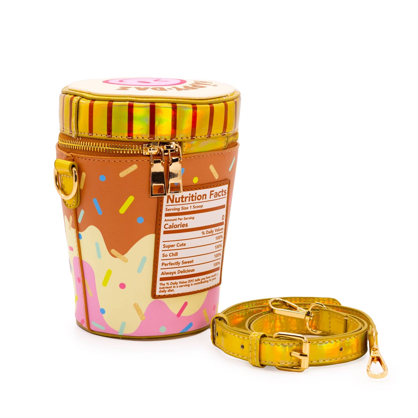 Happy Daz Ice Cream Tub Purse Back with Strap Rolled Up