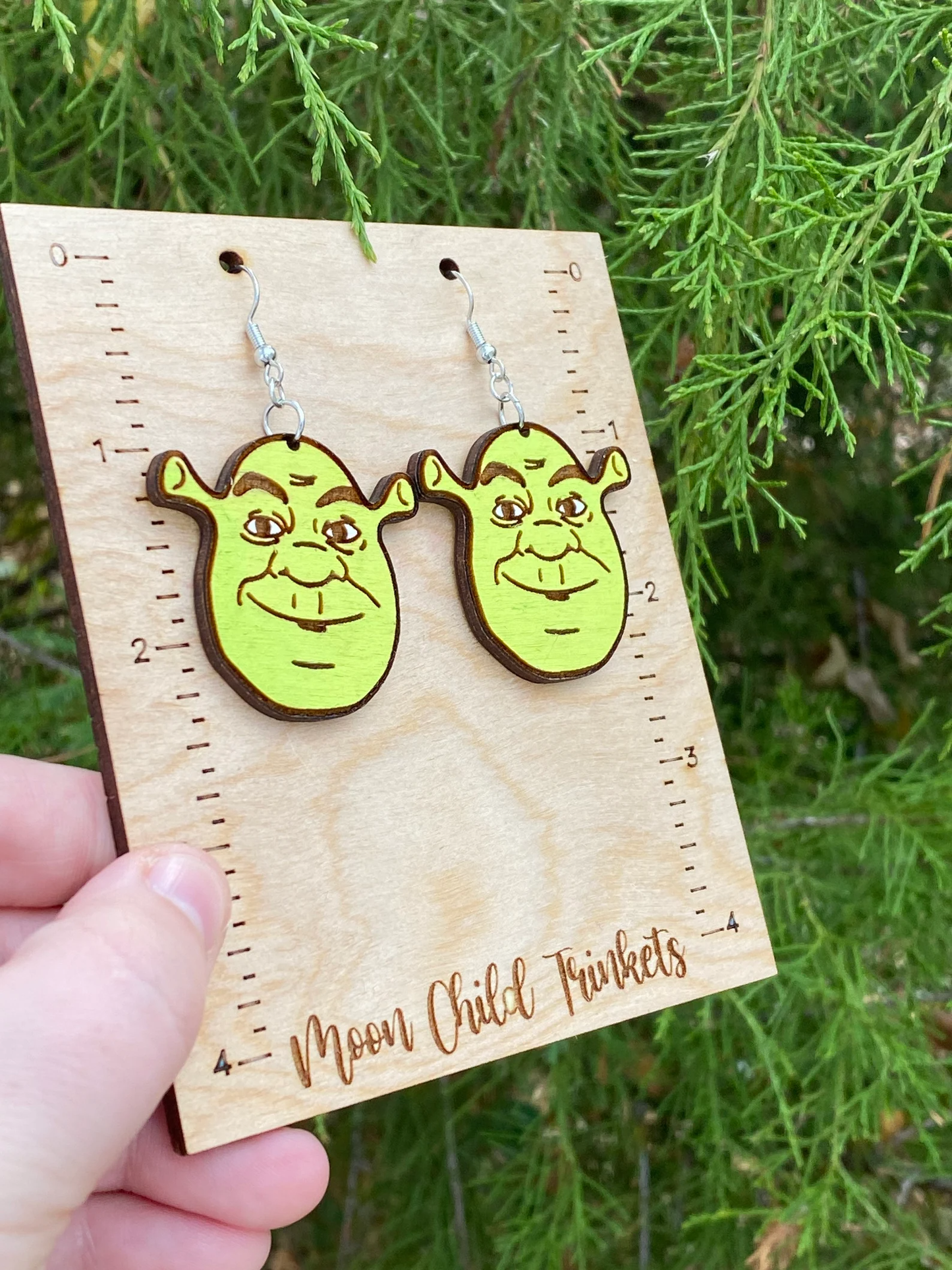 Wooden Shrek Earrings