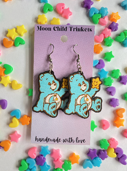 Wooden Care Bear Earrings