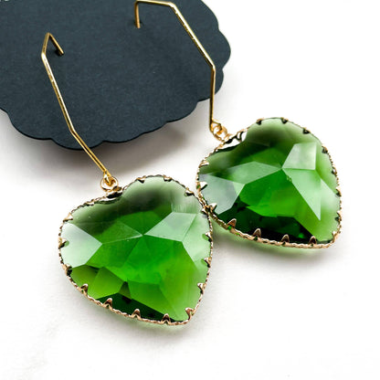 Green Gem Heart Earrings