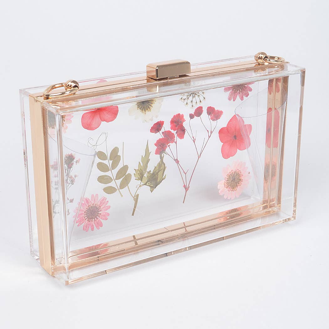 Clear Pressed Flower Purse Back Pink