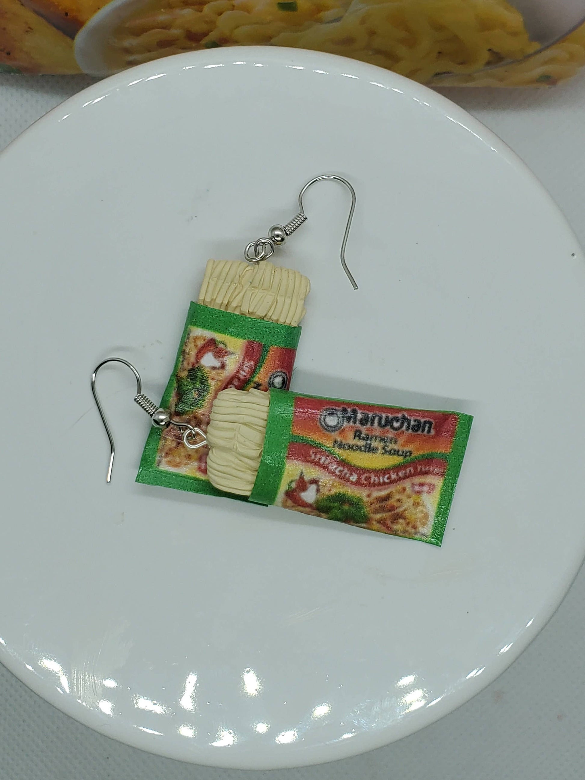 Maruchan Inspired Noodle Earrings Green