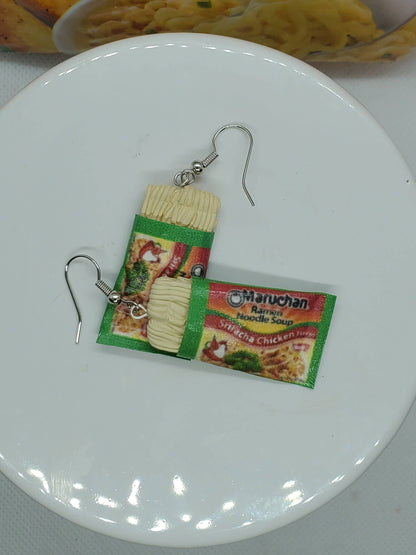 Maruchan Inspired Noodle Earrings Green