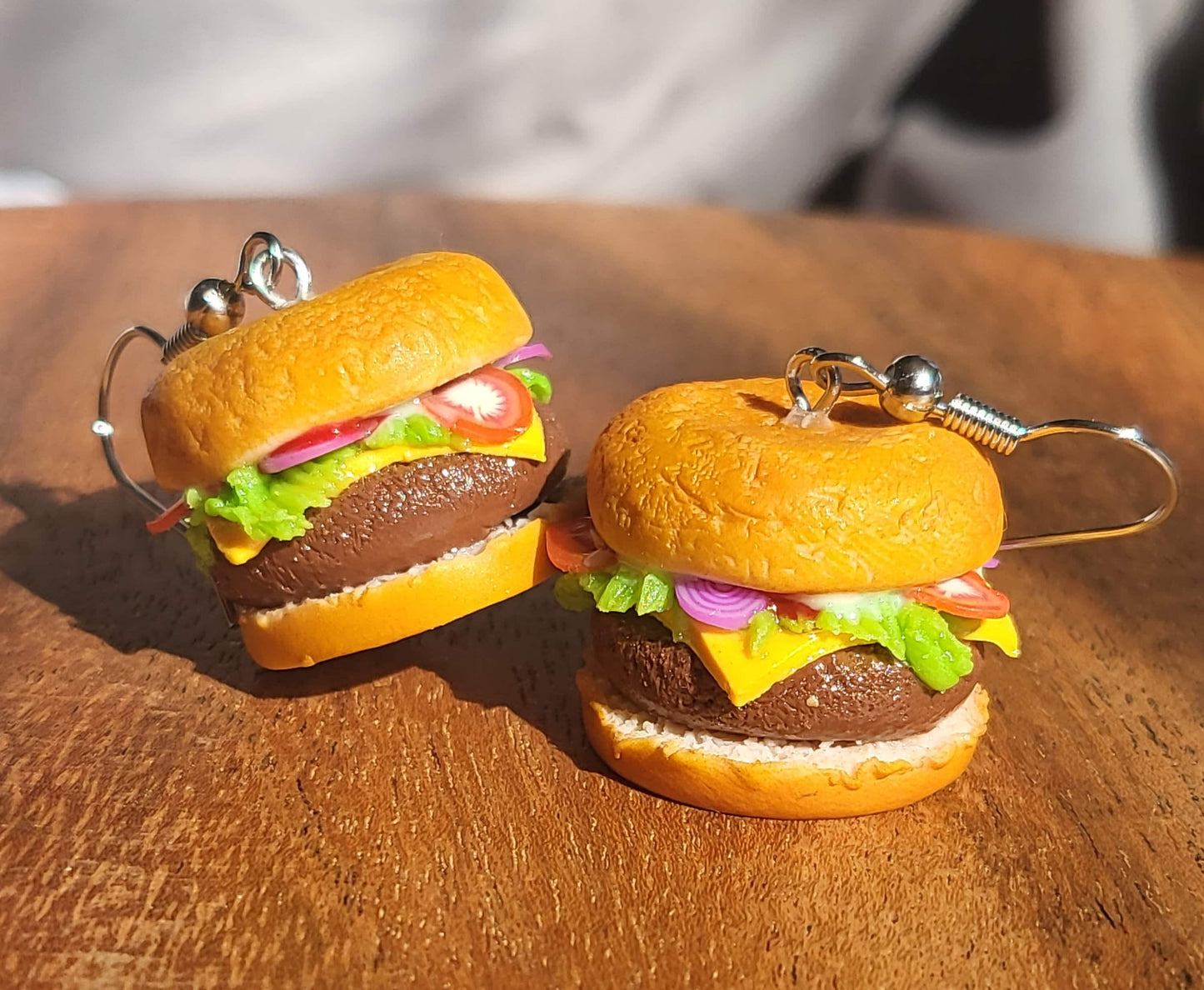 Realistic Cheeseburger Earrings One Leaning