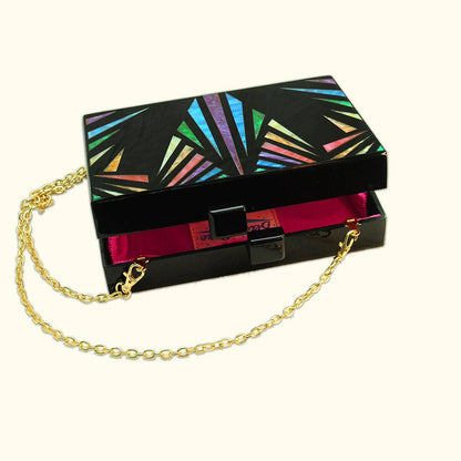 Art Deco Rainbow & Black Cyndi Clutch Open