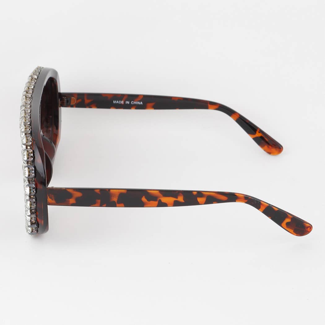 Straight Rhinestone Shield Sunglasses Tortoise Shell Side