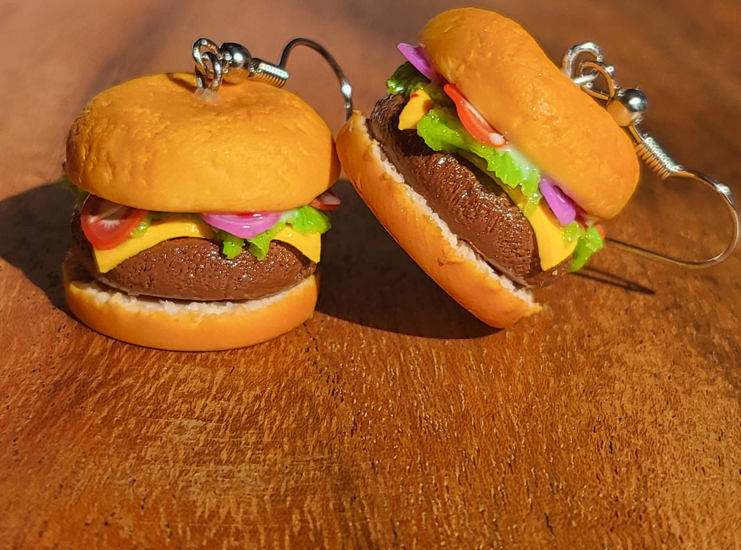 Realistic Cheeseburger Earrings One Leaning 2