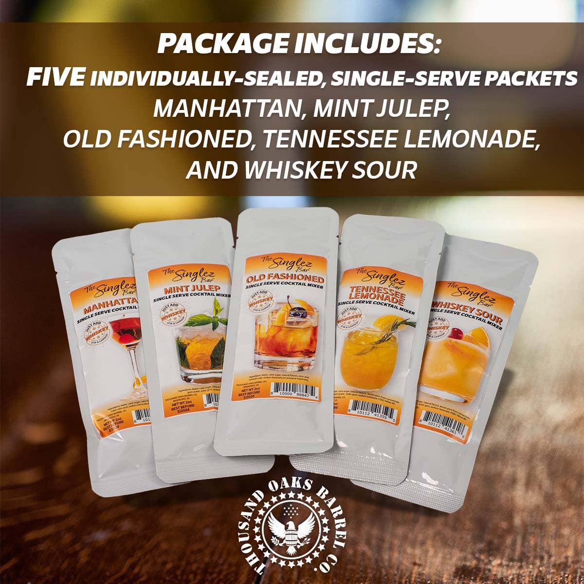 Singlez Bar Whiskey Collection (5-Pack) Single Serve Mixers All Flavors