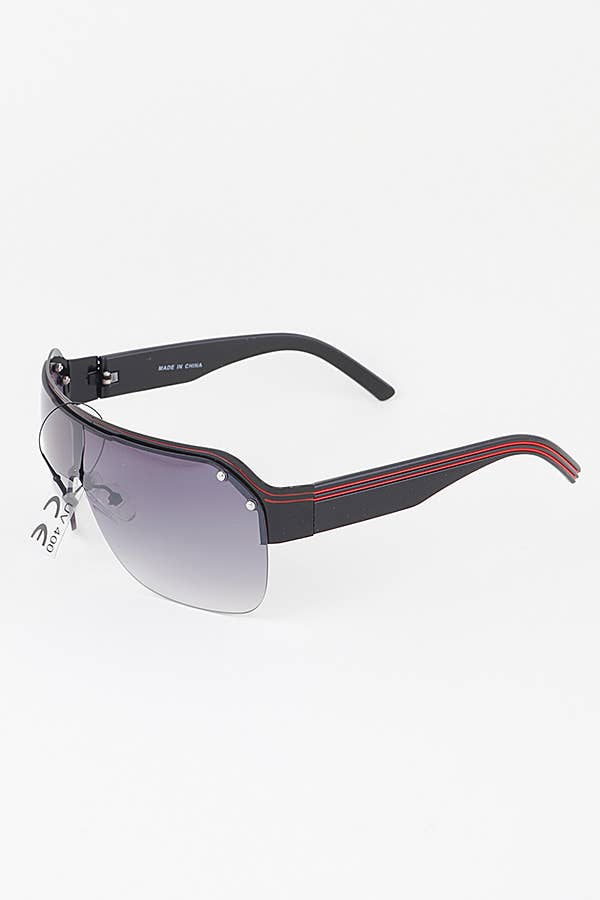 Double Bolted Straight Shield Sunglassesn Side Red and Black