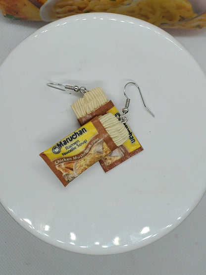 Maruchan Inspired Noodle Earrings Brown