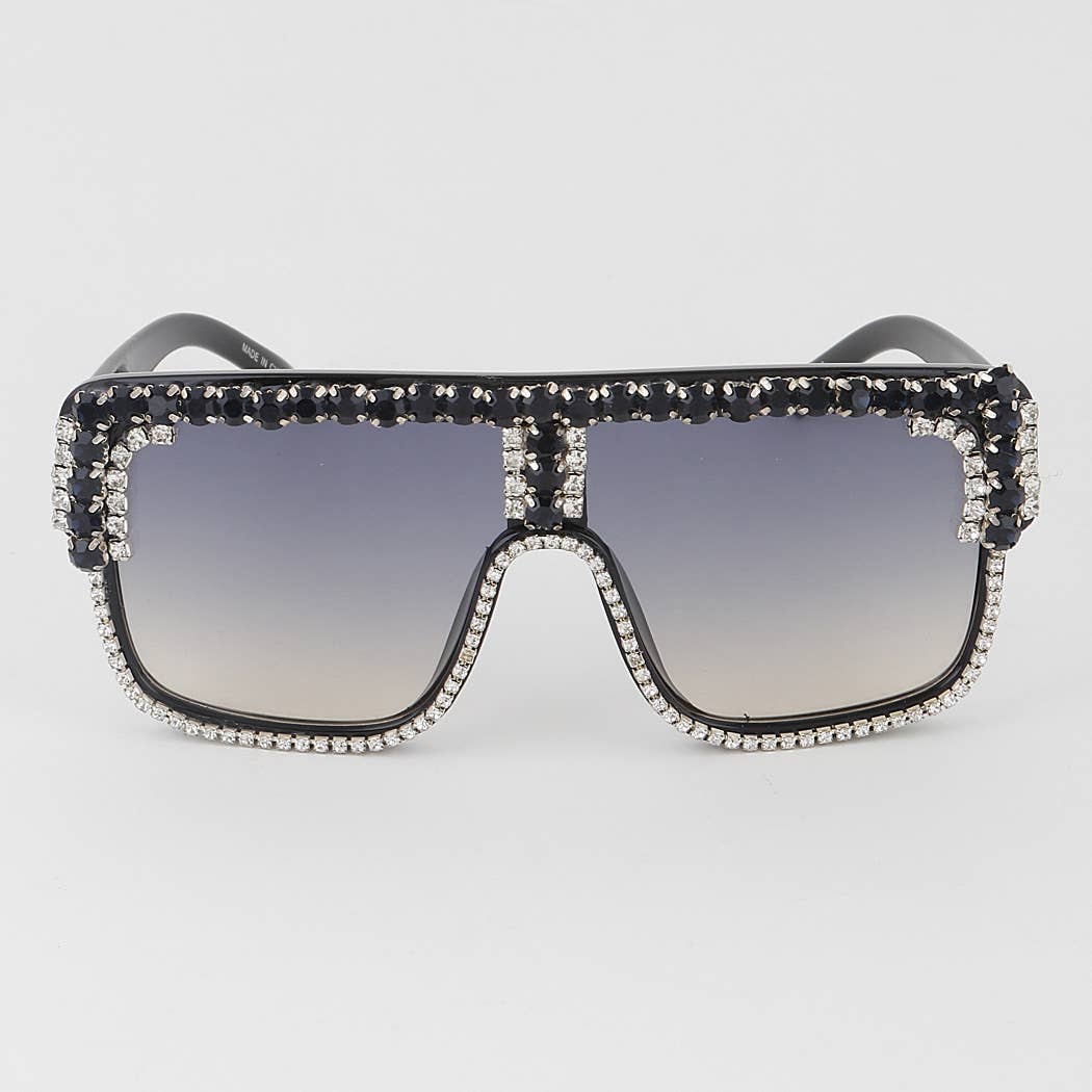 Bejeweled Shield Sunglasses Front Black