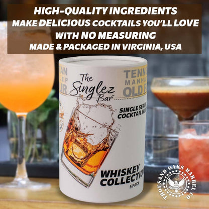 Singlez Bar Whiskey Collection (5-Pack) Single Serve Mixers Packed in Virginia