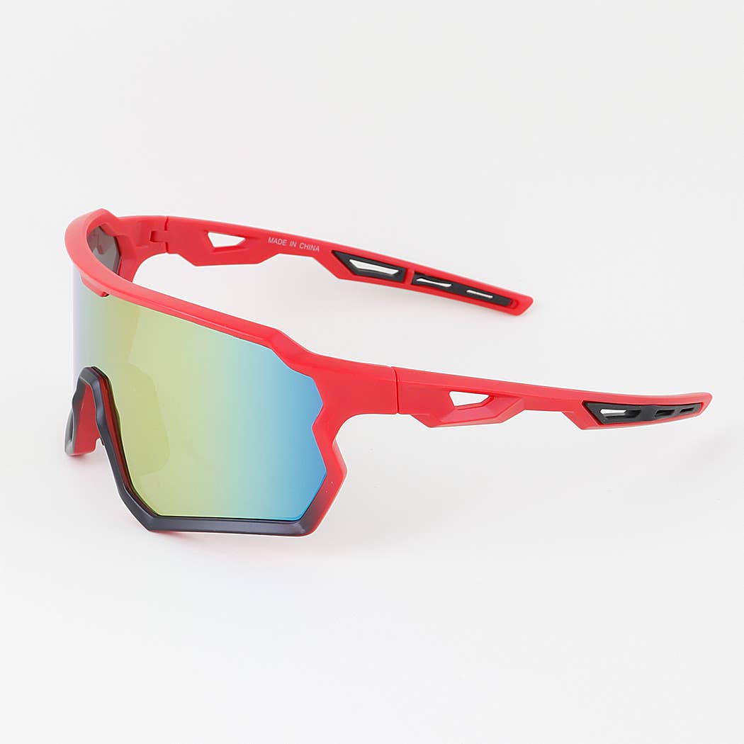 Gradient Curved Shield Sunglasses Red Side