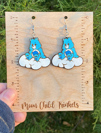 Wooden Care Bear Earrings