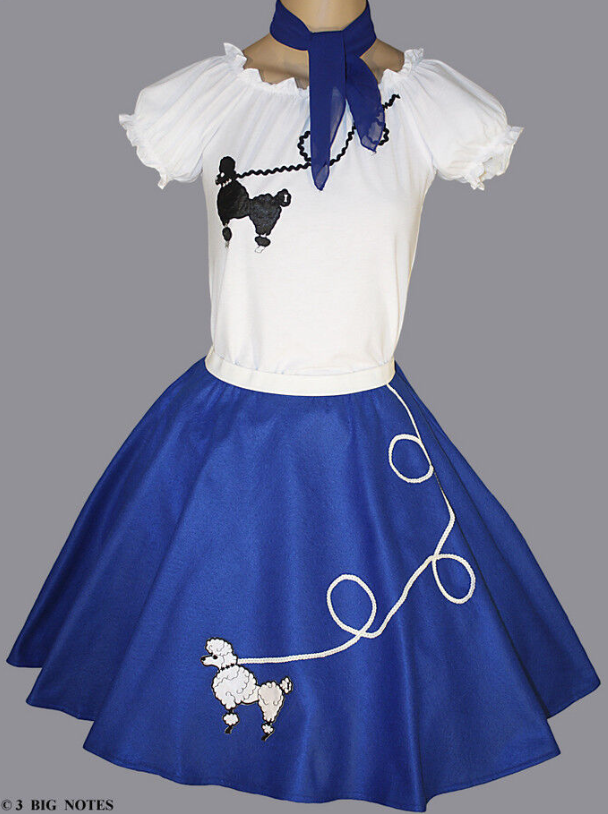 Girls Poodle Dog Skirt (3 Piece Set) Blue