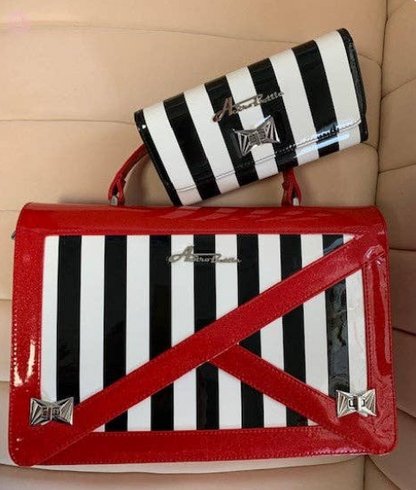 Black and White Striped Purse Red with Striped Wallet