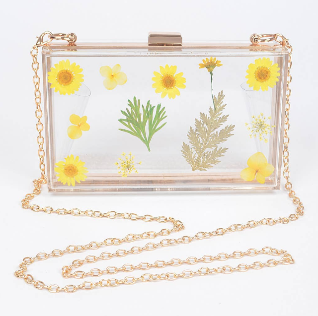 Clear Pressed Flower Purse Front Yellow