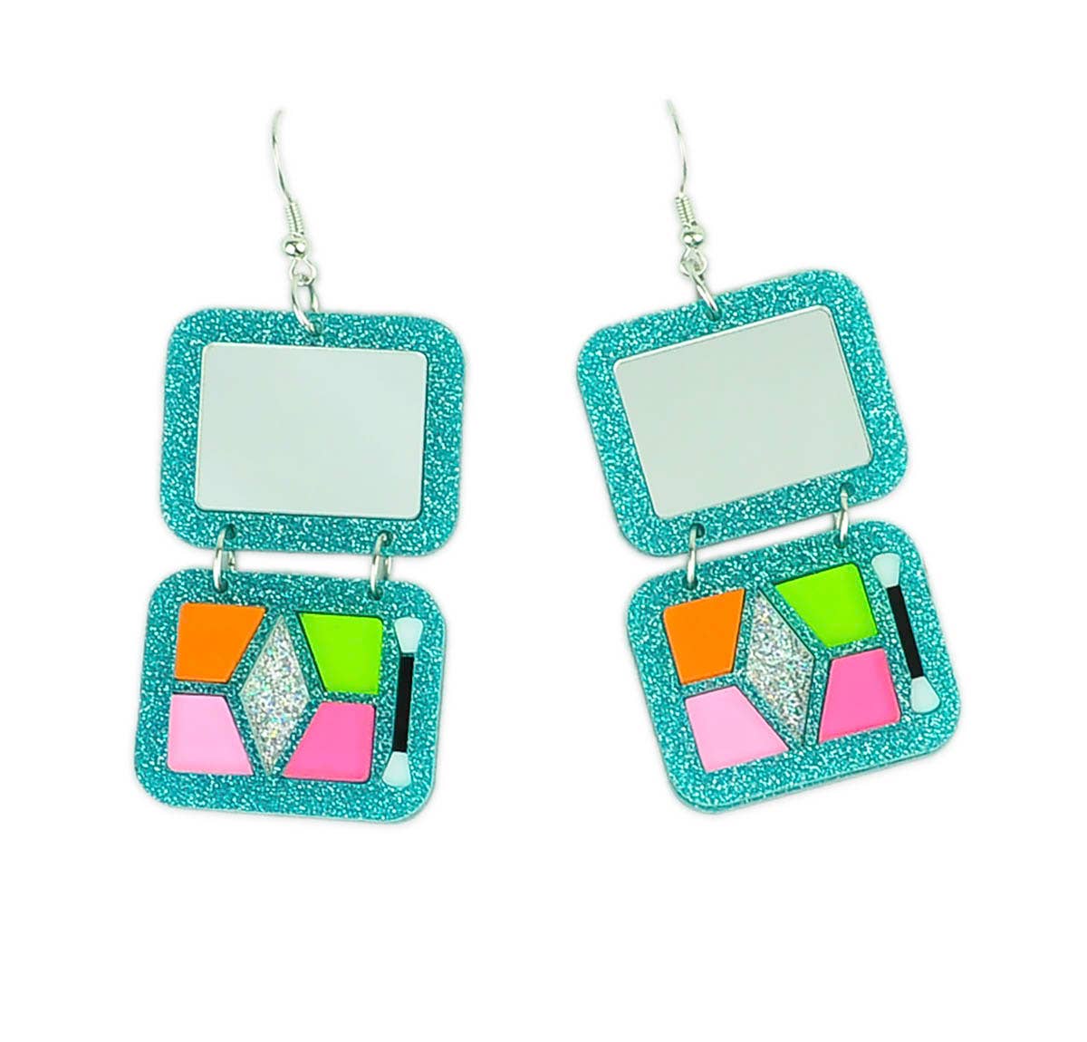 Teal Glitter Makeup Palette Earrings