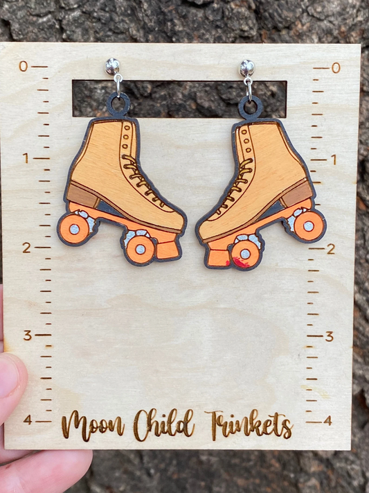 Wooden Beige Roller Skate Earrings