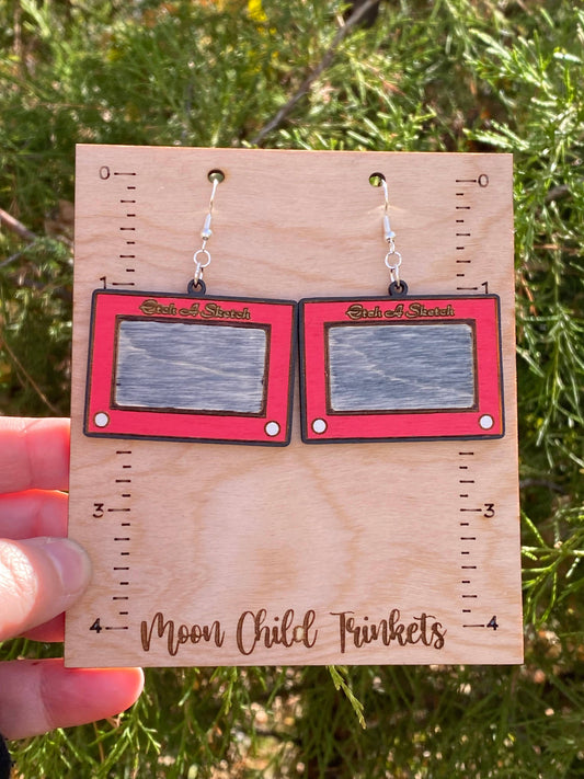 Etch A Sketch Wooden Earrings