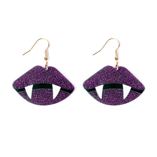 Purple Glitter Vampire Teeth Earrings