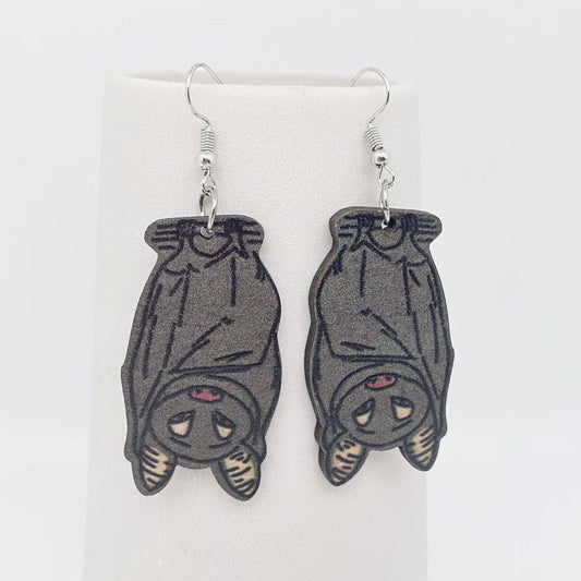 Upside Down Bat Wooden Earrings