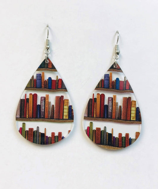 teardrop shaped bookshelf earrings