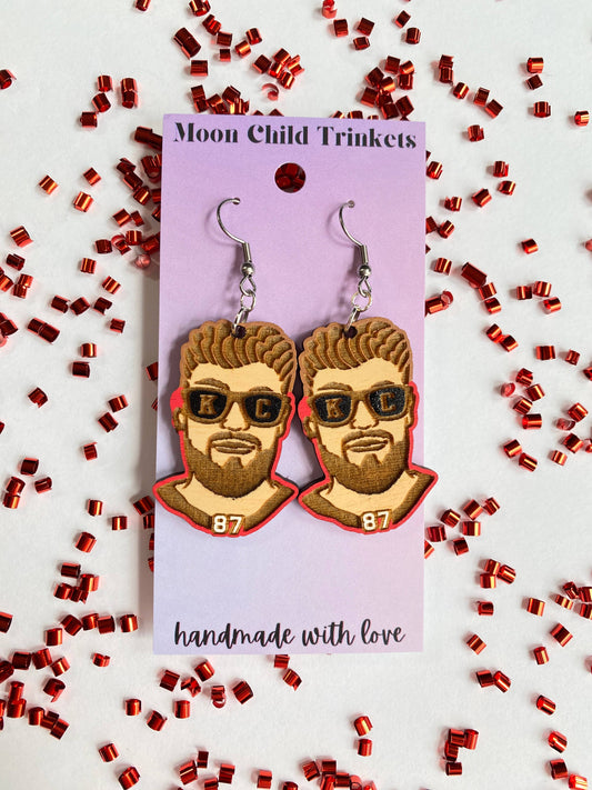 Wooden Travis Kelce Earrings