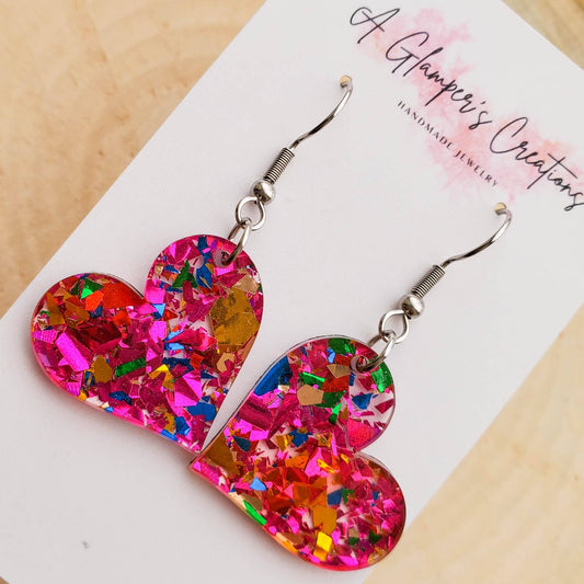 Pink Confetti Heart Earrings