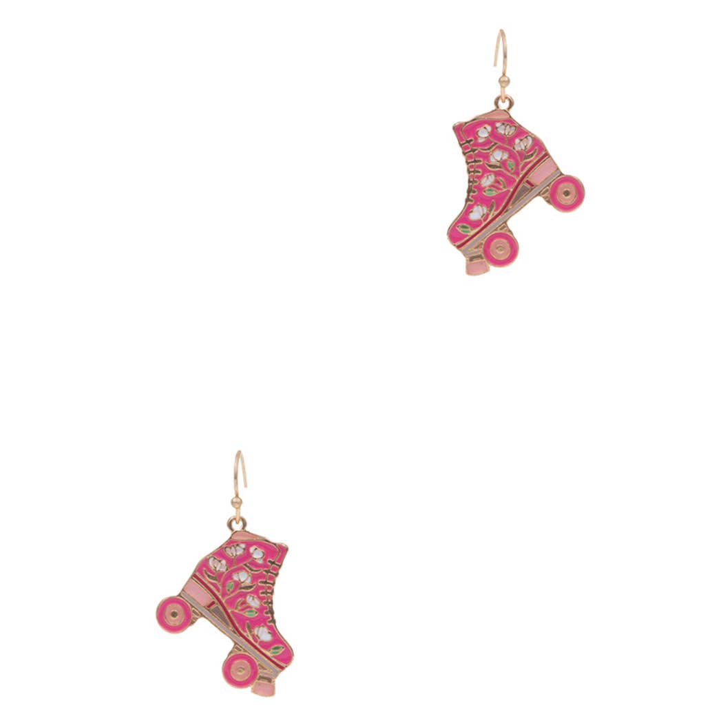 Floral Roller Skate Earrings Pink