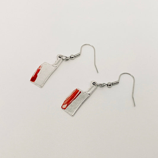 bloody metal cleaver earrings halloween