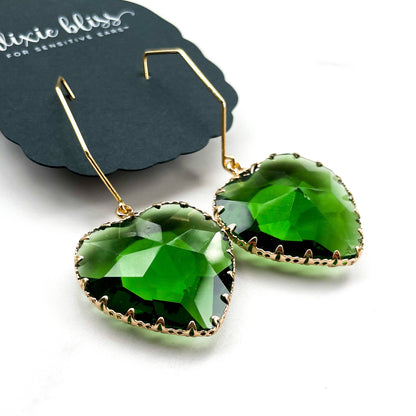 Green Gem Heart Earrings