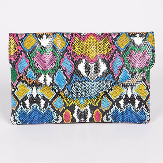 Multi-Color Snakeskin Clutch